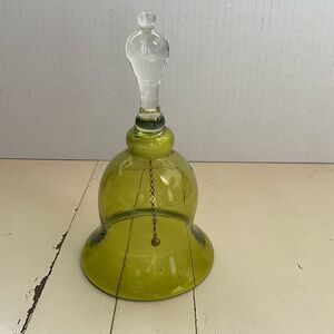 Vintage Green and Clear Pilgrim Glass Handblown Brass Clapper